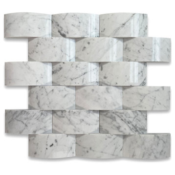 Carrara Marble 3D Cambered 2x4 Mosaic Tile Polished Venato Carrera, 1 sheet