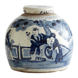 Hand-painted Chinese Lidded Jar - Social Circle - Decorative Accents