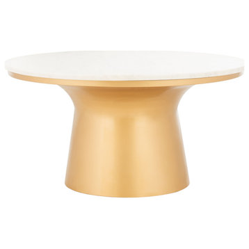 Mila Pedestal Coffee Table White Marble, Brass