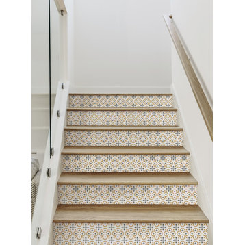 Flower Moroccan Tile Peel and Stick Stair Riser Strips, Mustard, 48"w X 6.5"h, 6 Pack