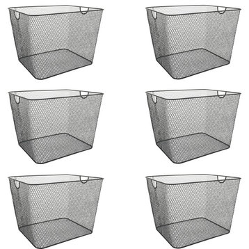 YBM Home Wire Mesh Open Bin Basket Black 14"x10"x8.8", 6-Pack