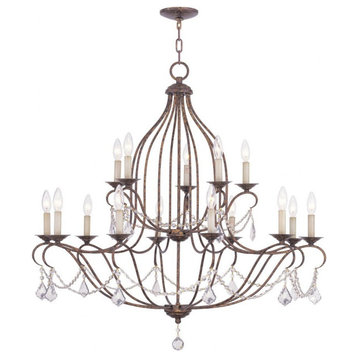 Traditional French Country Fifteen Light Chandelier-Hand Applied Venetian