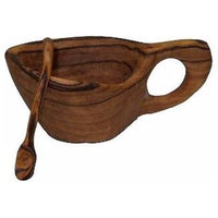 Reclaimed Olive Wood Salt Pot and Spoon, 2-Piece Set