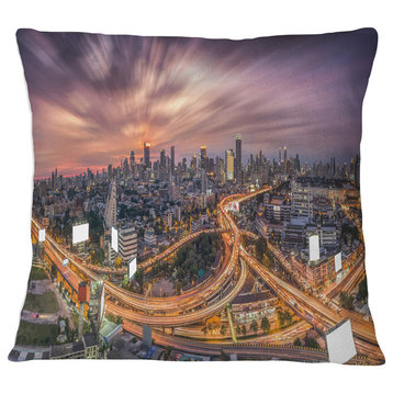 Bangkok S Shaped Express Way Cityscape Throw Pillow, 18"x18"