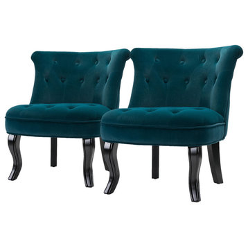 Upholstered Accent Chair With Tufted Back, Set of 2, Teal