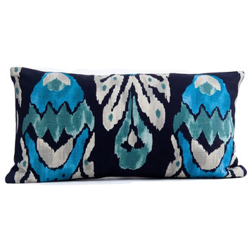 Lumbar ethnic Ikat pillow cover, Vervain fabric, designer pillow cover , 12x20