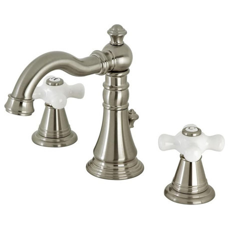 Classic Bathroom Faucet, Dual White Cross Levers & Corrosion-Resistant Finish, Brushed Nickel