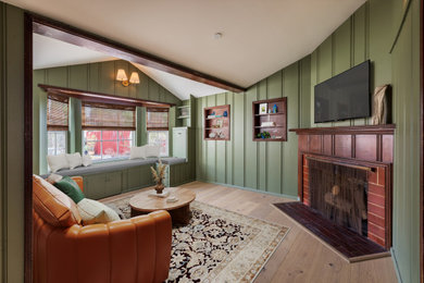Example of a transitional family room design in Los Angeles
