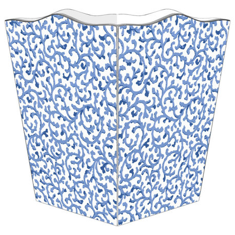 Blue Scroll Wood Wastepaper Basket, Wastepaper Basket