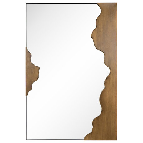 Antique Brushed Gold Edge Tear Rectangular Wall Mirror, 24"x36"