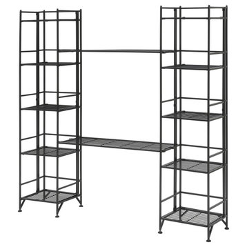 Xtra Storage 5 Tier Folding Metal Shelves With Set of 2 Deluxe Extension Shelves