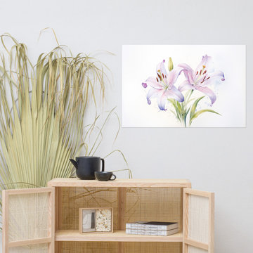 Floral Prints Wall Art: Ethereal Garden Lily Flowers Watercolor