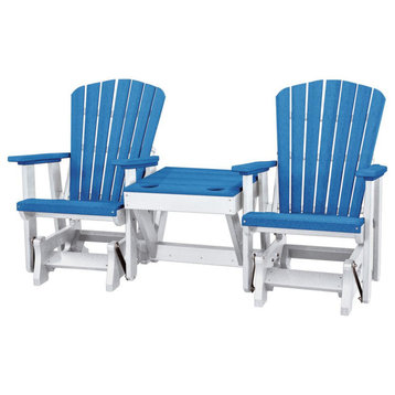 Double Glider With Center Table In Blue And White