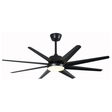 66" Modern Aluminum LED Ceiling Fan With Remote Control, White, Dia52.0"