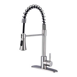 Silver Single-Handle Pull-Down Sprayer Kitchen Faucet with Deck Plate in Stainle - Kitchen Faucets