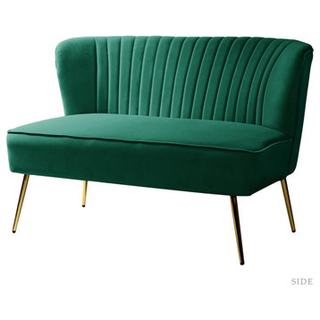 Velvet Tufted Loveseat Sofa With Golden Base, Green