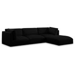 Meridian Furniture - Ease Fabric Upholstered L-Shaped Modular Sectional, Black, 3 Piece: 2 Corner, 1 Armless, 1 Ottoman - Ease into comfort when you bring home this Ease fabric modular sofa. Designed with an uber casual vibe in mind, this plump sofa sits low to the floor, making it a simplistically perfect addition to a living room, den, game room, teen's room, or dorm room. This fun sofa is part of a modular collection, so you can add it with other items in the Ease collection for a custom arrangement.
