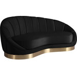 Meridian Furniture - Shelly Velvet Upholstered Chaise, Black - Unwind and rest when you'rere seated on this Shelly velvet chaise featuring soft black velvet upholstery. This lovely piece is just the thing to inject drama into your space whether used on its own or in combination with other items in the Shelly collection. The unique shell shape immediately commands attention, and the brushed gold stainless steel base cements the base in contemporary panache.