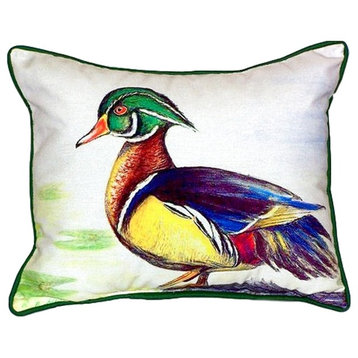Betsy Drake Male Wood Duck Script Small Indoor/Outdoor Pillow 11x14