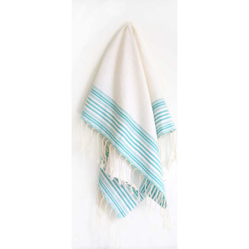 Fouta Hand Towels Honeycomb Positive/Negative Thin Stripes, Off White, Set of 2,