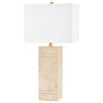 Hudson Valley Lighting - Brownsville Tall 1-Light Table Lamp Aged Brass - Brownsville is modern design that's made to move. The precision cut and beautiful lines of the natural travertine base make this posh and portable table lamp stand out. Soft light filters through the Belgian linen shade and the aged brass finial adds just the slightest hint of shine. Available in two sizes to work in any space.
