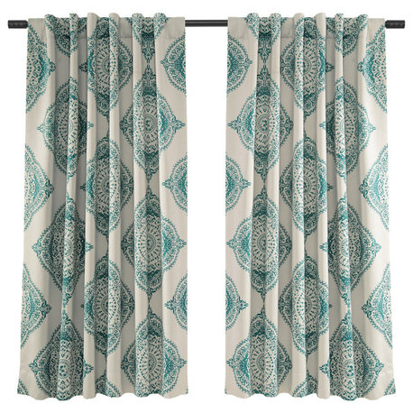 Henna Teal Blackout Room Darkening Curtain, Set of 2, 50"x63"