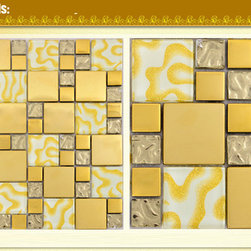 Modern kitchen backsplash tiles gold wave effect glass tile bath wall liners - Products