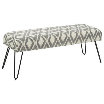 Bohemian Accent Bench, Hairpin Legs With Comfortable Seat, Gray Diamond