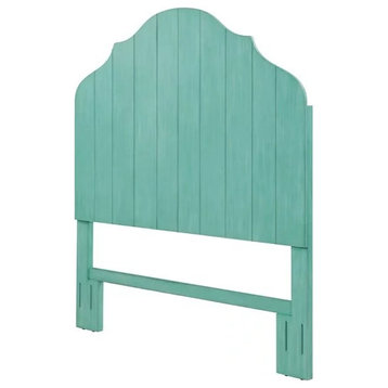 Full/Queen Size Headboard, Grooved Rubberwood Construction & Curved Top, Teal