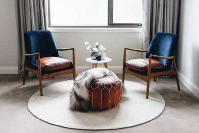 Inspiration for a bedroom remodel in Melbourne with white walls