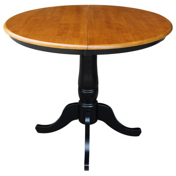 Round Top Pedestal Table With 12 Leaf, Black/Cherry