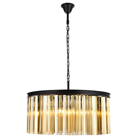 Elegant 1208D31MB-GT/RC Sydney 8-Light Matte Black Chandelier Golden Teak