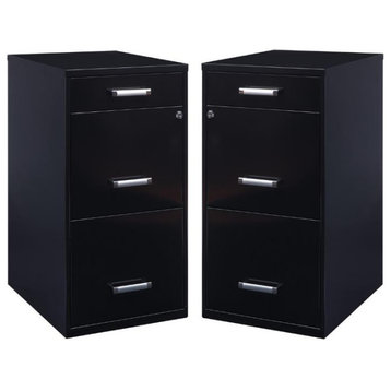 Home Square 3 Drawer Metal Filing Cabinet Set in Black (Set of 2)