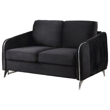 Hathaway Velvet Modern Chic Loveseat Couch, Black