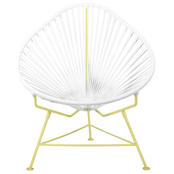 Acapulco Indoor/Outdoor Handmade Lounge Chair New Frame Colors, White Weave, Yellow Frame