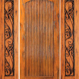 Exterior Prehung Door With Two Sidelites, Knotty Alder Tambour - Front Doors