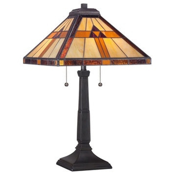 2 Light Tiffany Table Lamp Geometric Style - Geometric Tiffany Table Light