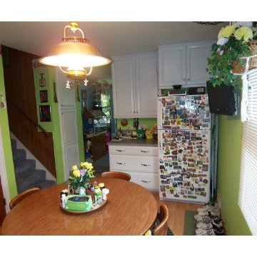 New home of refrigerator, additional cabinets and built in pantry
