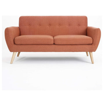 Mid-Century Loveseat, Tapered Legs With Cushioned Seat & Back, Burnt Orange