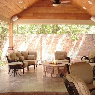 Houston covered patio with firepit hangout