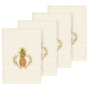 Linum Home Textiles Welcome Embellished, Cream, Washcloth, 4-Piece Set