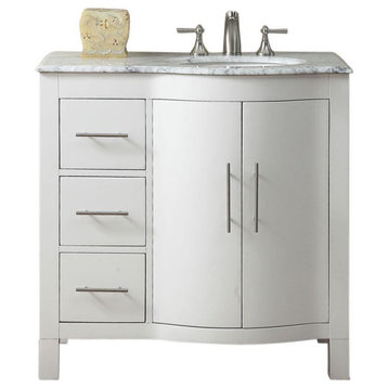 36 Inch White Bathroom Vanity with Choice of Offset Sink, Sink on the Right
