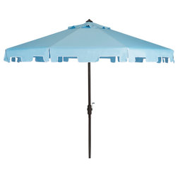 Contemporary Outdoor Umbrellas Safavieh Zimmerman Market Outdoor Umbrella With Flap, Blue