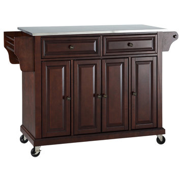 Stainless Steel Top Kitchen Cart/Island, Vintage Mahogany