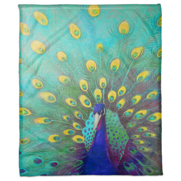 Blue and Yellow Peacock 2 50x60 Coral Fleece Blanket