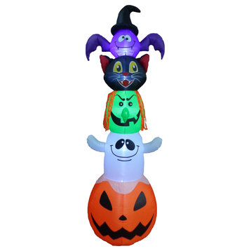 Halloween Inflatable Stacked Bat, Black Cat, Witch, Ghost, and Pumpkin, 8'