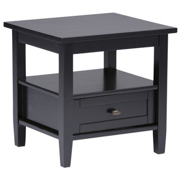 Warm Shaker Solid Wood 20" Rustic End Side Table, Black