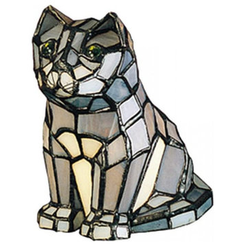 Meyda Lighting 7"H Cat Tiffany Glass Accent Lamp, Gray CA