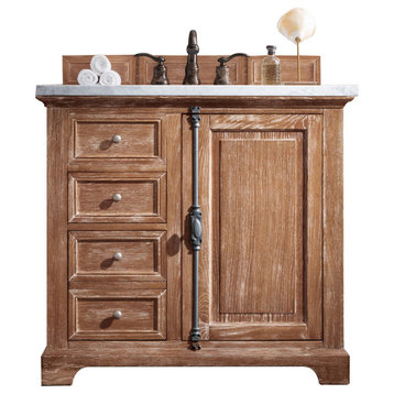 Providence 36" Single Vanity Cabinet, Driftwood, 3CM Charcoal Soapstone Quartz