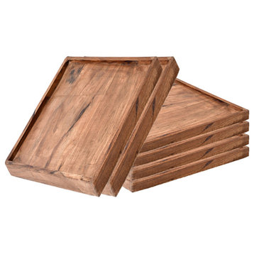 Acacia Wood Tray, Natural Wooden Tray for Home Decor, Square - Set of 12